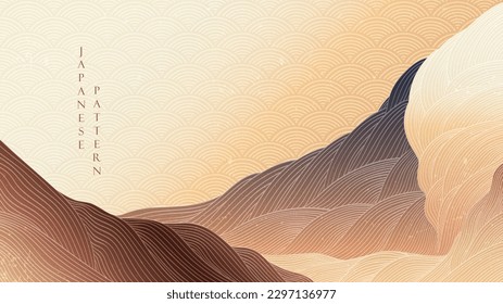 Abstract art template with curve pattern. Japanese background with colorful hand drawn line wave pattern vector. Mountain forest banner design in oriental style