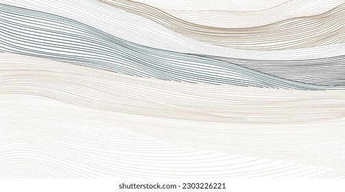 Abstract art template with curve pattern. Japanese background with hand drawn line wave pattern vector. Mountain forest banner design in retro style