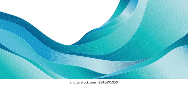 Abstract art template with curve pattern. Japanese background with hand drawn line wave pattern vector. Ocean sea banner design in oriental style