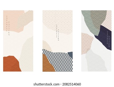 Abstract art template with geometric pattern. Landscape background with Japanese wave pattern. Mountain forest layout design in Asian style. Invitation and celebration card design.