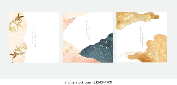 Plantilla de arte abstracta con patrón geométrico. Fondo paisajístico con patrón de textura japonés. Diseño de montaña con textura acuarela de estilo oriental. Diseño de tarjeta de invitación.