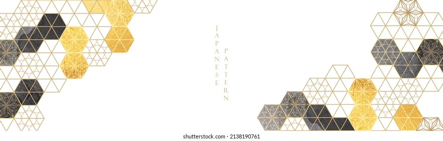  Abstract art template with geometric pattern in Japanese style. Mountain layout design in Asian style. Invitation banner design. Gold and black texture. - Shutterstock ID 2138190761