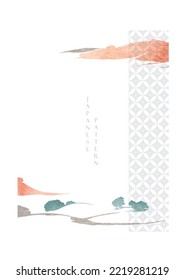 Abstract art template with geometric pattern. Japanese background with watercolor texture vector. Mountain landscape layout design in oriental style. grey and colorful banner design.