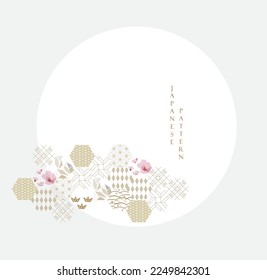 Abstract art template with geometric pattern in Japanese style. Mountain layout design in Asian style. Invitation banner design. Cherry blossom flower element with line pattern.