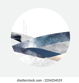 Abstract art template with geometric pattern. Japanese background with watercolor texture vector. Mountain landscape layout design in oriental style. grey and black banner and logo design