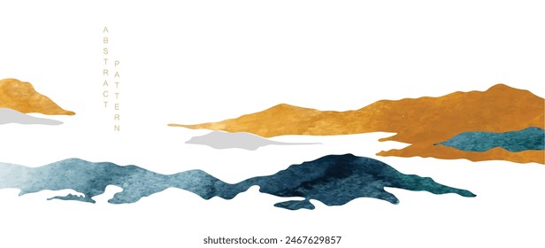 Abstract art template with geometric pattern.  Hand drawn line wave pattern vector. Ocean sea backdrop layout design in oriental style. Mountain forest landscape elements.