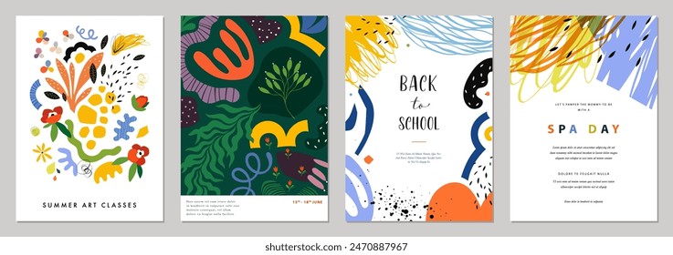 Abstract art templates in bold contemporary style. For poster, greeting and business card, invitation, banner, brochure, email header, post in social networks, advertising, events and page cover.