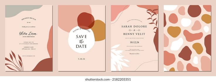 Abstract Art Templates In Dusty Pink Tones. For Wedding, Birthday, Invitation, Poster, Flyer, Banner, Brochure, Email Header, Post In Social Networks, Advertising, Cover, Background, Graphic Design.