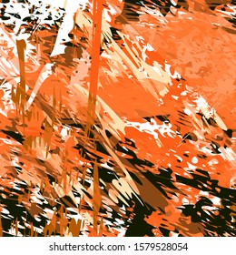 Abstract art textured spotted bright orange vector background with streaks, strokes, splashes and spots. Artistic Design Template.