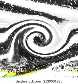 abstract art with this black and white painting featuring a striking spiral