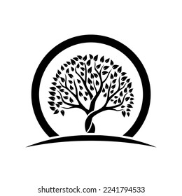 diseño vectorial del logotipo de árbol de arte abstracto en colores blanco y negro