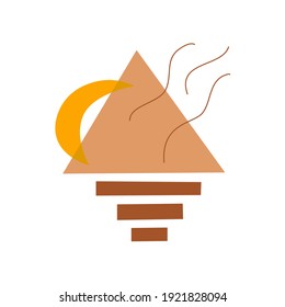 Abstract art triangle, crescent and lines painting background. Modern trendy art. Colorful boho vector illustration hand drawn isolated. Association with a pyramid in desert