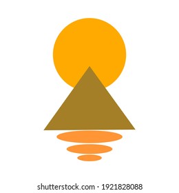 Abstract art triangle, moon and ovals painting background. Modern trendy art. Colorful boho vector illustration hand drawn isolated. Association with a pyramid in desert