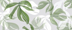Abstract Art Tropical Leaves Background Vector. Wallpaper Design With Watercolor Art Texture From Palm Leaves, Jungle Leaves, Monstera Leaf, Exotic Botanical Floral Pattern. 