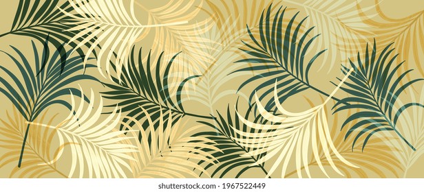 Abstract Art Tropical Leaves Background Vector. Wallpaper Design With Watercolor Art Texture From Palm Leaves, Jungle Leaves, Monstera Leaf, Exotic Botanical Floral Pattern. 