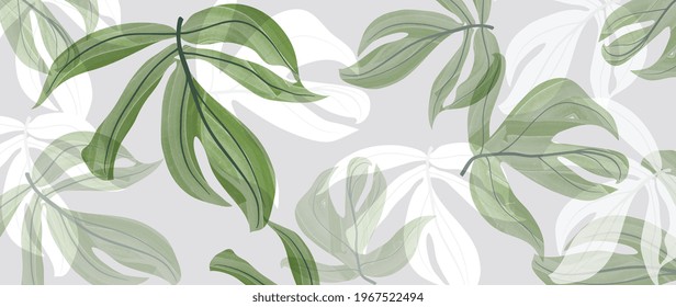 Abstract art tropical leaves background vector. Wallpaper design with watercolor art texture from palm leaves, Jungle leaves, monstera leaf, exotic botanical floral pattern. 