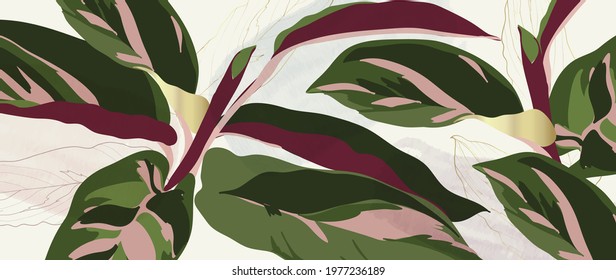 Abstract art tropical leaves background vector. Wallpaper design with watercolor art texture from palm leaves, Jungle leaves, monstera leaf, exotic botanical floral pattern. 