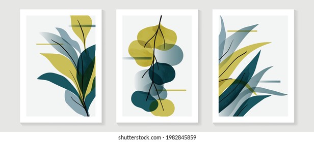 Abstrakte Kunst tropische Blätter Hintergrund Vektorgrafik. Wandkunst-Design mit Aquarellkunst-Textur aus Blumen- und Palmenblättern, Dschungelblätter, Blume, Röntgenbotanische Blätter Design Vektorgrafik.