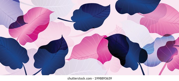 Abstract art tropical leaves background vector. Wallpaper design with pop color art texture from palm leaves, Jungle leaves, monstera leaf, exotic botanical floral pattern. Design for banner, cover, 