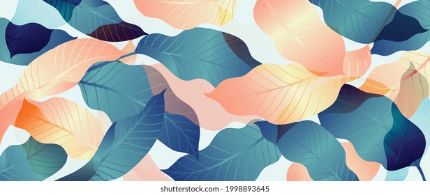 Abstract art tropical leaves background vector. Wallpaper design with pop color art texture from palm leaves, Jungle leaves, monstera leaf, exotic botanical floral pattern. Design for banner, cover, 