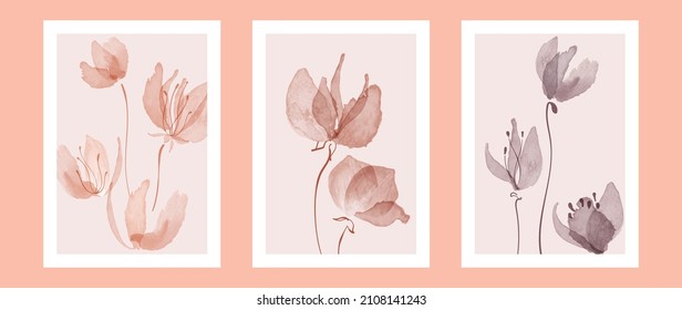 Abstract art tropical leaves background vector. wall art design with watercolor art texture from floral and palm leaves, Jungle leaves, flower, x-ray botanical leaves design  Vector illustration.