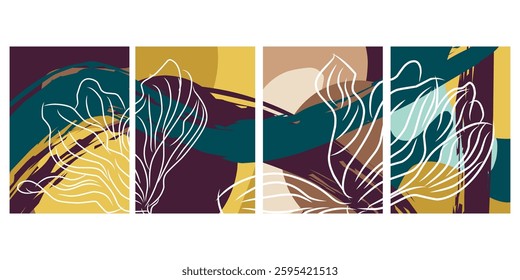 Abstract art tropical leaves background vector. Wallpaper design with watercolor art texture from palm leaves, Jungle leaves, monstera leaf, exotic botanical floral pattern.
