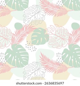 Abstract art tropical leaves background vector. Wallpaper design with watercolor art texture from palm leaves, Jungle leaves, monstera leaf, exotic botanical floral pattern.