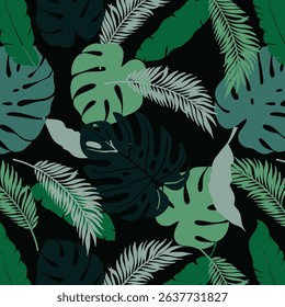 Abstract art tropical leaves background vector. Wallpaper design with watercolor art texture from palm leaves, Jungle leaves, monstera leaf, exotic botanical floral pattern.
