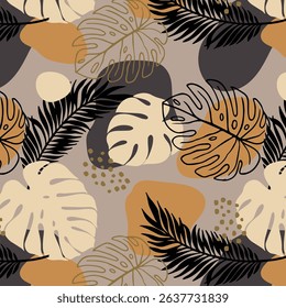 Abstract art tropical leaves background vector. Wallpaper design with watercolor art texture from palm leaves, Jungle leaves, monstera leaf, exotic botanical floral pattern.