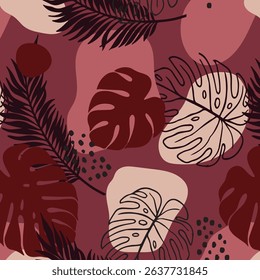 Abstract art tropical leaves background vector. Wallpaper design with watercolor art texture from palm leaves, Jungle leaves, monstera leaf, exotic botanical floral pattern.