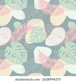 Abstract art tropical leaves background vector. Wallpaper design with watercolor art texture from palm leaves, Jungle leaves, monstera leaf, exotic botanical floral pattern.