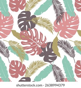 Abstract art tropical leaves background vector. Wallpaper design with watercolor art texture from palm leaves, Jungle leaves, monstera leaf, exotic botanical floral pattern.