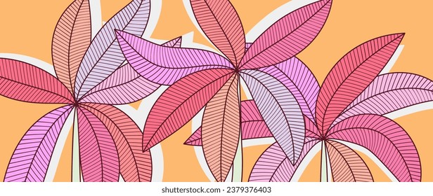 Abstract art tropical vector background. Bright modern palm leaves, botanical leaves and floral motifs for wall decor, fabrics, prints and patterns.	