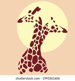 abstract art of two giraffes standing facing the sunset