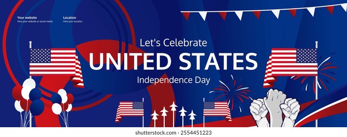 Abstract art of United States of America National Day in flag colors. Creative templates for 4th of July Independence Day with typography. Perfect for posters, web banners and holiday greeting cards.