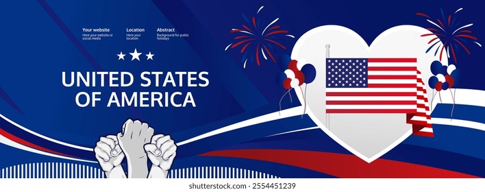 Abstract art of United States of America National Day in flag colors. Creative templates for 4th of July Independence Day with typography. Perfect for posters, web banners and holiday greeting cards.