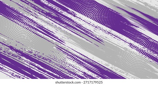 Arte abstrata usando as principais cores de roxo, cinza e branco, com linhas e pequenos pontos que criam uma sensação de movimento e energia que é livre e natural, misturando-se perfeitamente.