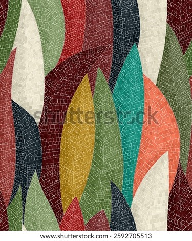 Abstract art vector, autumn leaf mosaic seamless pattern