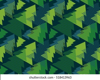 Abstract Art Vector Background. Christmas Tree Seamless Pattern In Modern Geometry Style. Illustration For Wrapping Paper Of Fabric