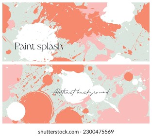 Abstract art vector background, cover template set. Horizontal banner design with pastel colors, paint splashes. Abstract illustration for prints, wall art and invitation card, banner