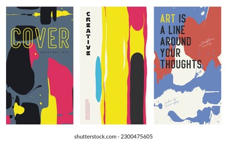 Abstract art vector background, cover template set. Vertical orientation front page mock up set 