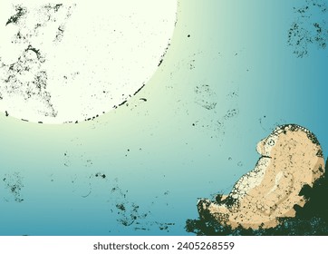 Abstract art vector background, grunge man and moon theme