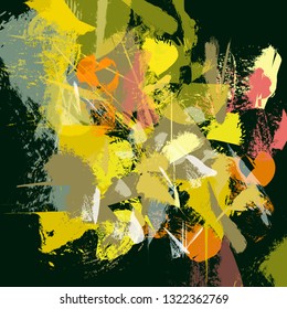Abstract art vector background illustration. Hand drawn textured streaks, strokes, splashes and spots. Template for design, canvas print, poster, carpet, wallpaper, frame, wooden panel.