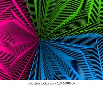 Abstract art vector background for modern trendy great design, line art surface textures, 3d dimensional space. Fantastic psychedelic trendy modern op art, optical dimensional illusion.
