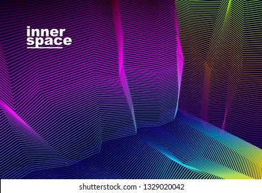 Abstract art vector background for modern trendy great design, line art surface textures, 3d dimensional space. Fantastic psychedelic trendy modern op art, optical dimensional illusion.