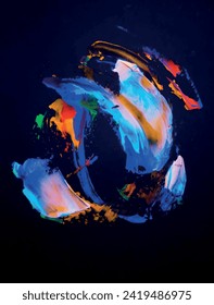 Abstract art, vector colorful illustration with fluorescent acrylic paints. Painting for the interior.