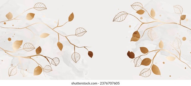 Abstracto vector de arte. Elegante tapiz de estilo minimalista con líneas doradas de ramas y hojas botánicas, formas orgánicas, acuarela. Fondo del vector	