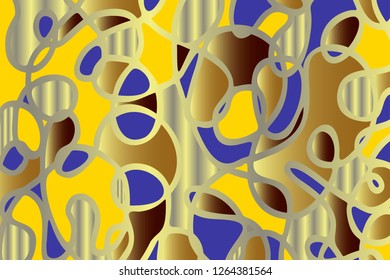 Abstract art vector illustration. Bright multicolored gradient background. Yellow, blue, beige and dark brown spots in the metal silver color contour for design, cover page, fashionable banner.