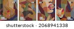 Abstract art. Vector illustration of man and woman couple relationship, love, kiss, handshake, hug, passion. Painted objects for poster, banner or background
