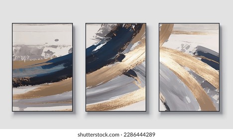 Abstract art vector illustration. Set of three artworks, background vector. Natural fine art wall art for home decor and printing.